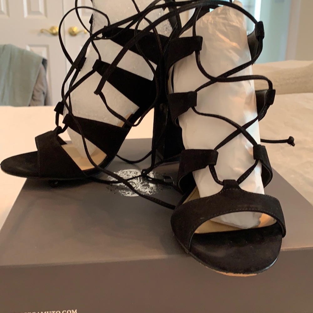 Suede lace up sandal.
